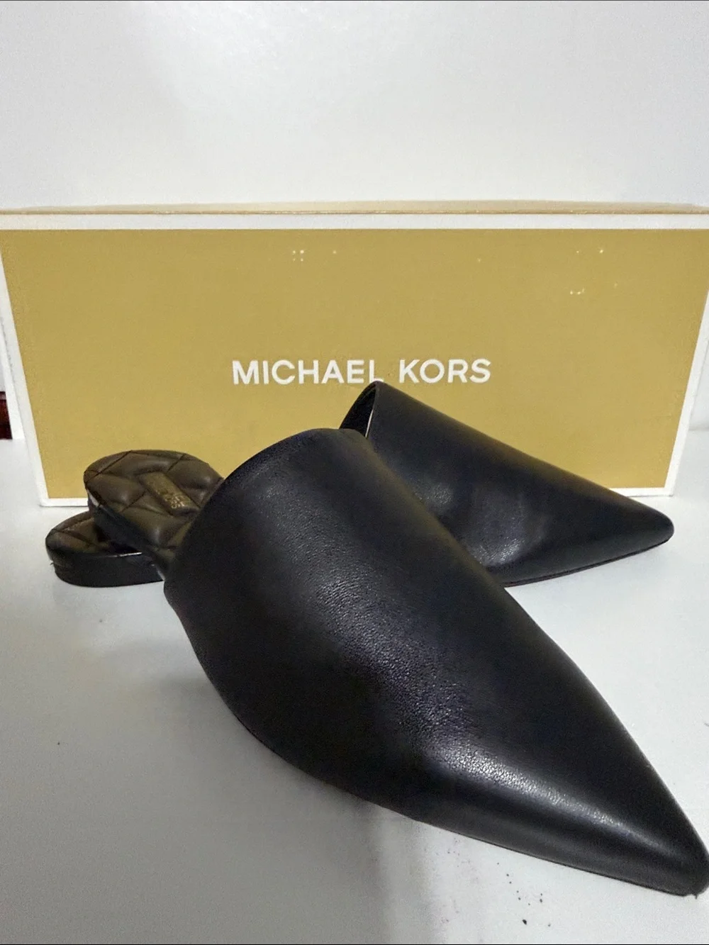 Michael Kors Black Quilted-Insole Leather Slide Mules